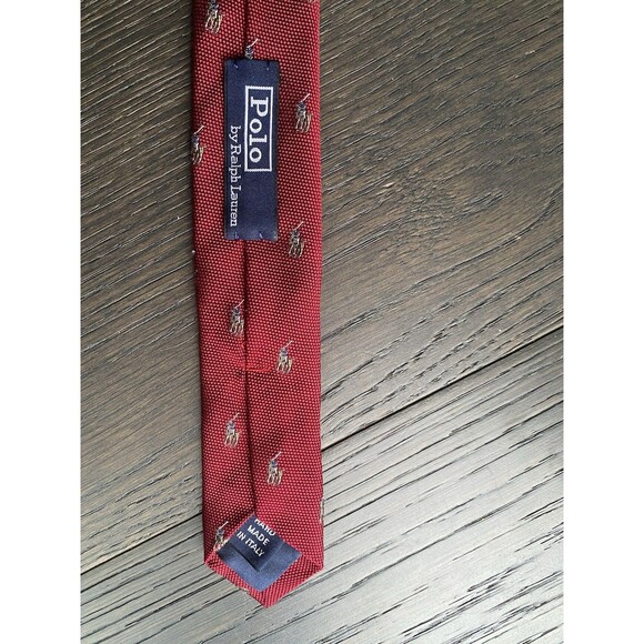 Polo Ralph Lauren Tie Mens RED Hand Made in Italy Silk Polo Player Print - Picture 4 of 7